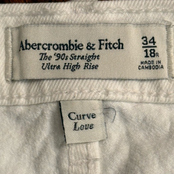 ABERCROMBIE and FITCH Jeans Women 34/18R 90s Straight High Rise Curve Love White - Picture 4 of 10